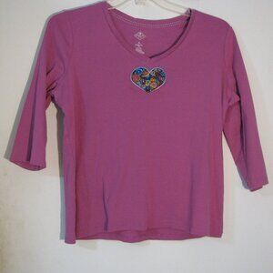St Johns Bay Essential Tee XL Embroidery Heart Design Purple